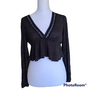Urban Outfitters Long Sleeve Polka Dot Cropped Blouse
